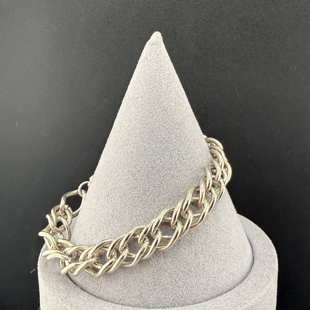 Vintage Estate Chunky Chain Bracelet Silver Tone Double Link 8in